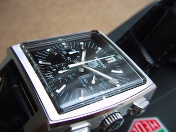 Tag Heuer Monaco Chronograph Stahl, schwarzes Zifferblattt
